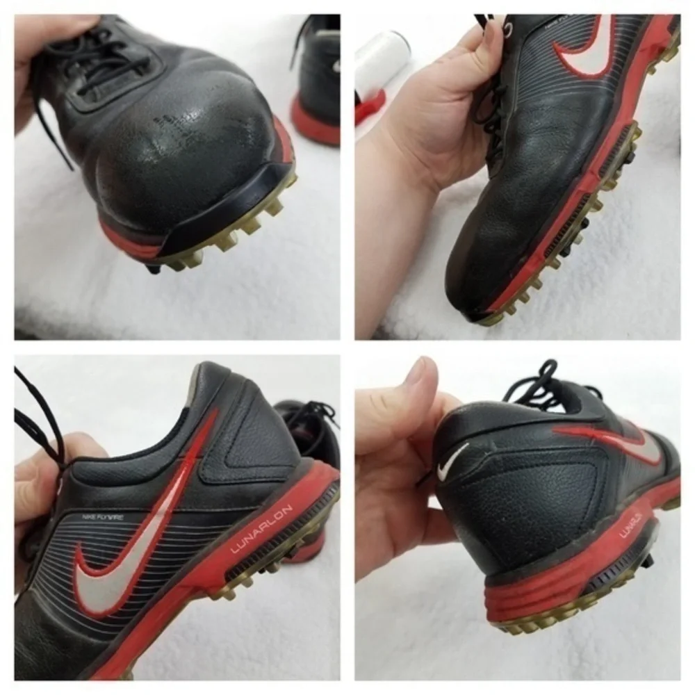 Nike Golf Cleats 8 lunar swingtip leather Control Black Red Flywire Tennis Shoes